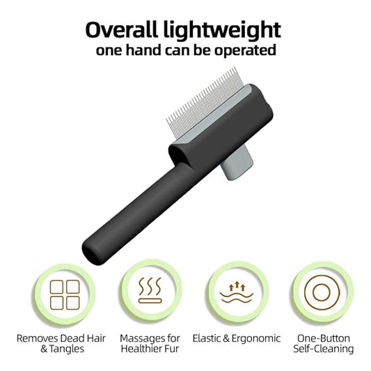 Marchul 2Pcs Pet Comb Flea Comb Set for Cats Dogs, Cat Grooming Brush with Release Button and Stainless Steel Round Teeth, Self-Cleaning Dog Combs for Removing Pet Hair, Knots & Loose Fur, Black