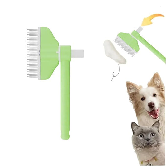 Cat Grooming Brush with 360° Rotating Head - Flea Comb & Hair Removal Brush for Indoor Cats, Anti-Static Stainless Steel Teeth & Ergonomic Grip Deshedding Care (Green)