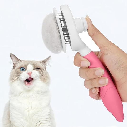 Cat Grooming Brush, Pets Skin Friendly Self Cleaning Slicker Massage Brushes for Shedding Dogs Cats Hair Gentle Remove Loose Undercoat with Long or Short Hairs for All Fur Type- UPGRADED