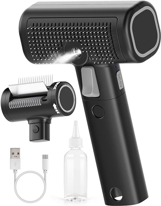 5-in-1 Cat Hair Brush & Gromming Rakes, Cat Steam Comb for Long or Short Haired Indoor Cats, Dog Hair Spritz Comb for Deshedding and Untangling, Pet Brush for Dog Kitten Rabbit Massage