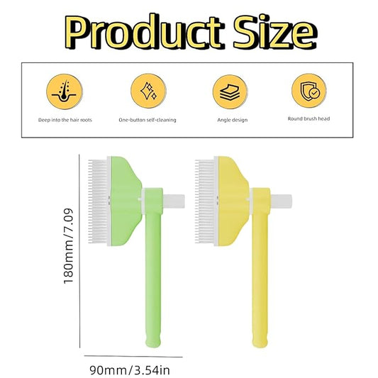 Cat Grooming Brush with 360° Rotating Head - Flea Comb & Hair Removal Brush for Indoor Cats, Anti-Static Stainless Steel Teeth & Ergonomic Grip Deshedding Care (Yellow)