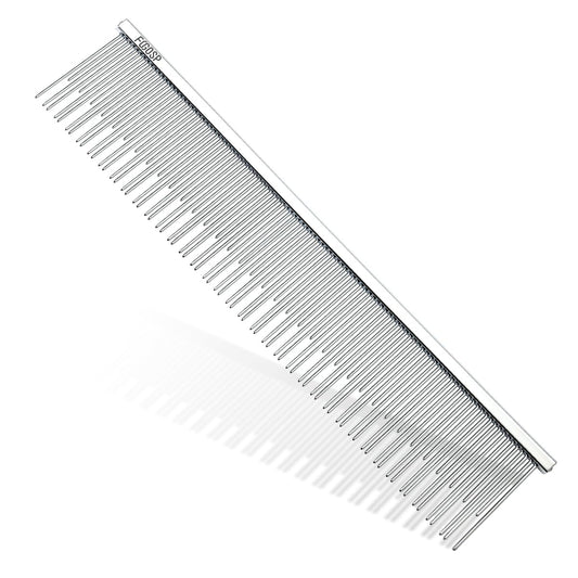 6.1" Cat Carding Dual Tooth Comb for Long Haired Cats & Dogs Ragdoll Round Corners Prevent Friction and Breakage Chrome Finish(M, Dual)