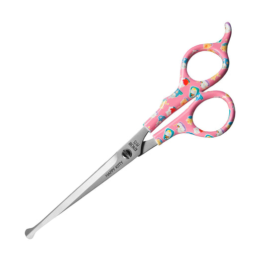 Kenchii Happy Kitty Ball Tip Shears Trimming Scissors for Cats | Pet Grooming Kitten Essentials | Stainless Steel Safety Blunt Tip Scissors | 5.5 In