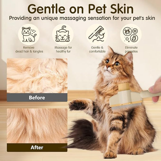 Flea Comb for Dogs and Cats with Release Button Fine Tooth - Dog Comb for Grooming Massaging and Cleaning - Pet Comb for Dogs and Cats, Comfort and safety (Yellow)