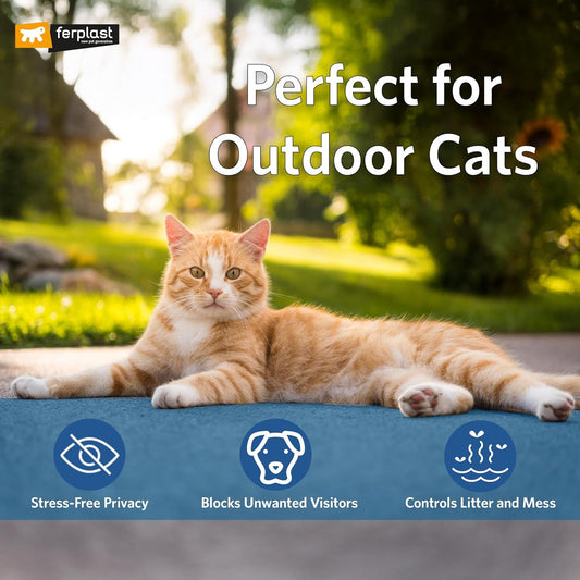 Ferplast Cosmic Outdoor Cat Litter Box – Waterproof Dog-Proof Cat Toilet with Tunnel Entry, High-Sided Base for Litter Containment, Easy-Clean Design, Durable Thermoplastic Resin in Black